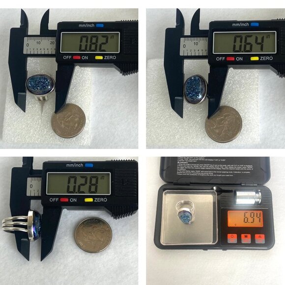 Sterling Silver 925 India Oval Blue Titanium Druzy Triple Band Ring Sz 7 - Picture 10 of 16